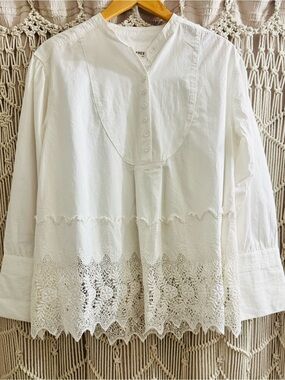NWT, We The Free, White Lace-Hem Peasant Blouse